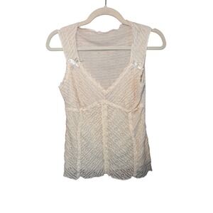 Womens Mesh Lined Lace Camisole Top Small Cream Bow Detail Coquette Dollette